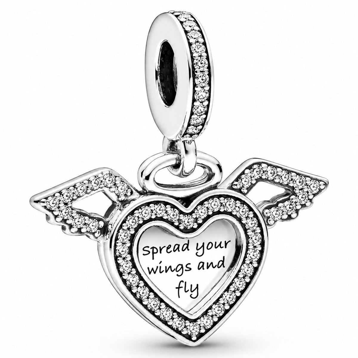 Heart & Angel Wings Dangle Charm S925  Compatible Sterling Silver Charm