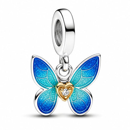 Heart Butterfly Dangle Charm  S925 Sterling Silver