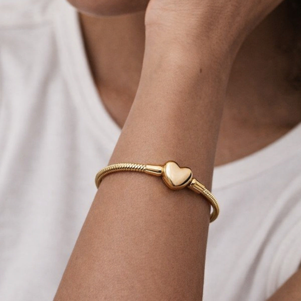 Gold Plated Heart Clasp Snake Chain Bracelet S925 Sterling Silver Hallmarked