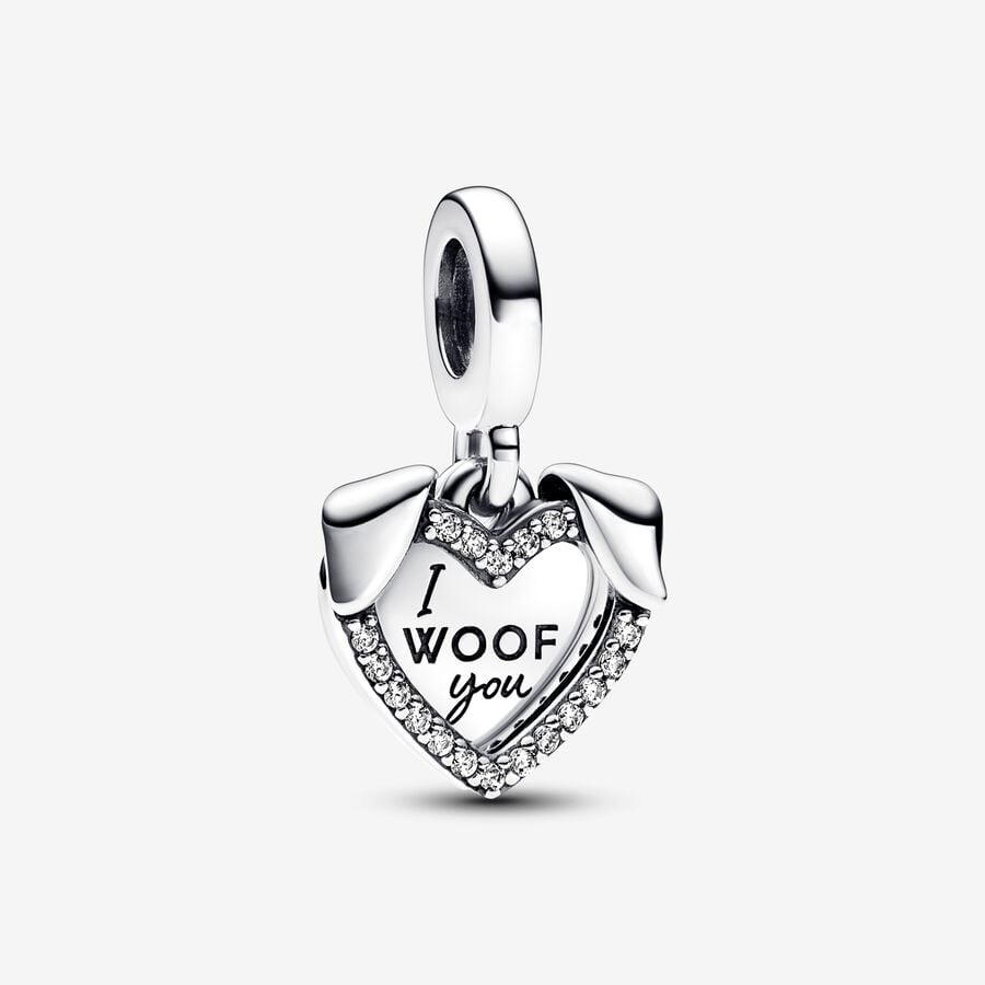 Heart & Dog Double Dangle Charm S925 Sterling Silver