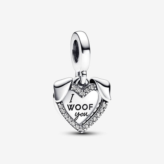 Heart & Dog Double Dangle Charm S925 Sterling Silver