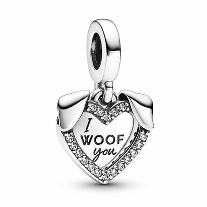 Heart & Dog Double Dangle Charm  S925 Sterling Silver