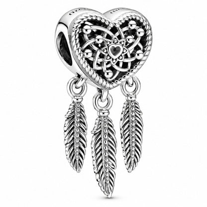 Heart Feather Dreamcatcher Charm S925 Sterling Silver