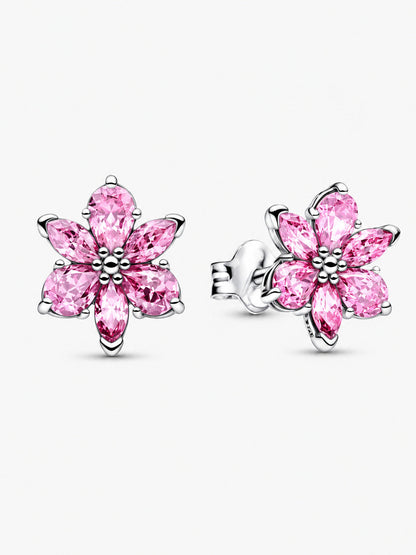 Herbarium Sparkling Pink Flower Stud Earrings