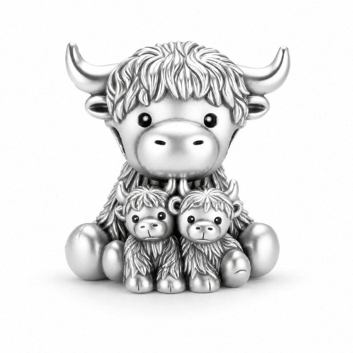 Highland Cow Embraces Babies Charm  S925 Sterling Silver