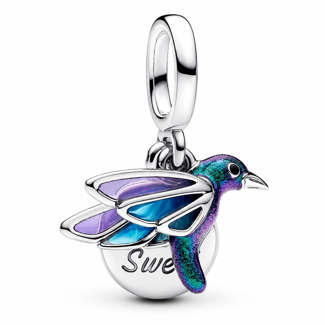 Hummingbird Double Dangle Charm S925 Sterling Silver