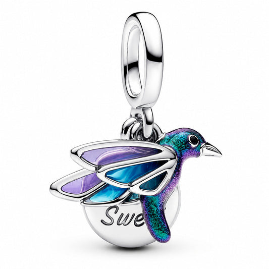Hummingbird Double Dangle Charm S925 Sterling Silver