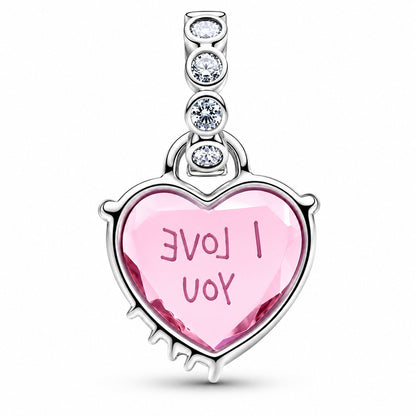 I Love You Mum Pink Dangle Charm  S925 Sterling Silver