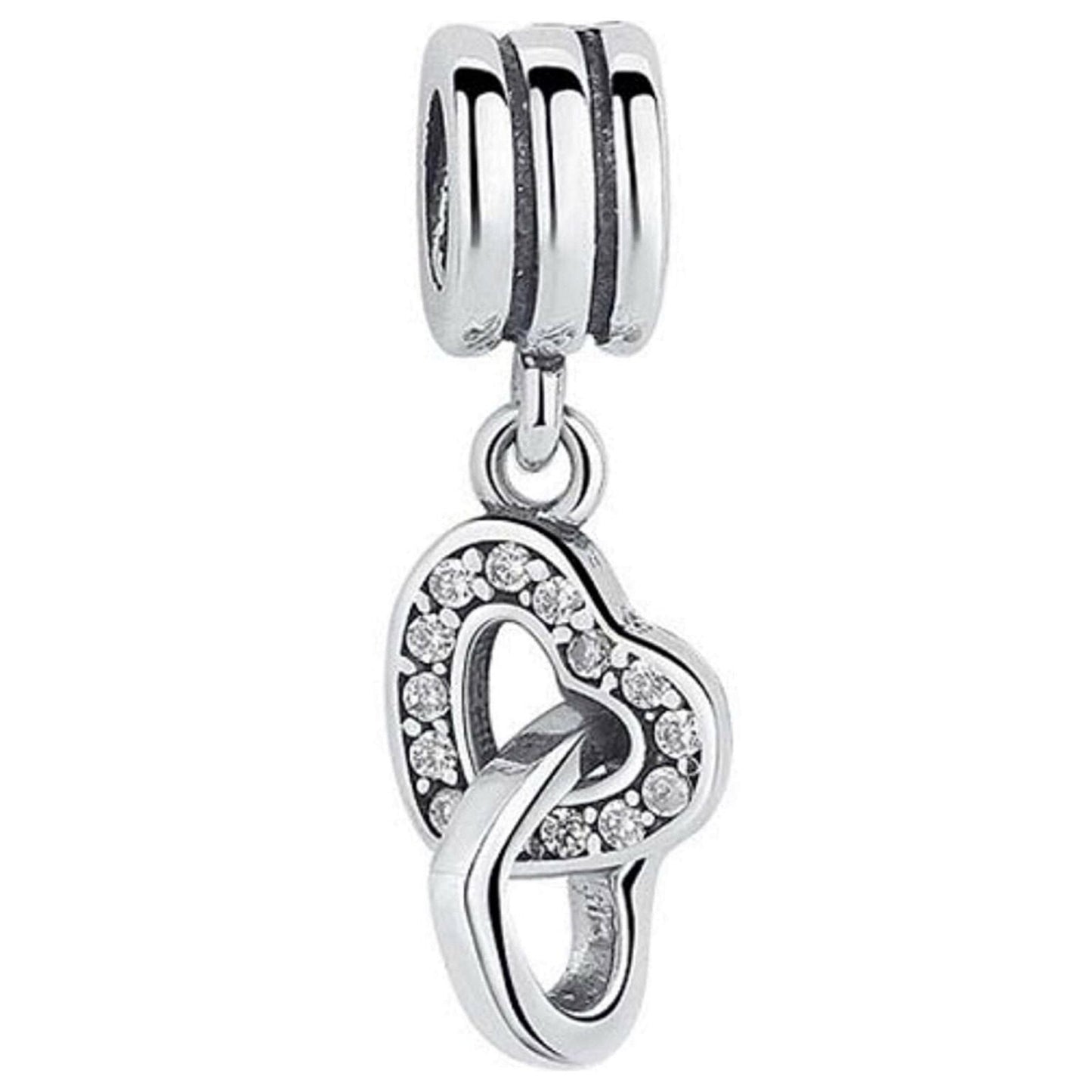 Interlockings Hearts Dangle Charm S925 Compatible Sterling Silver Charm