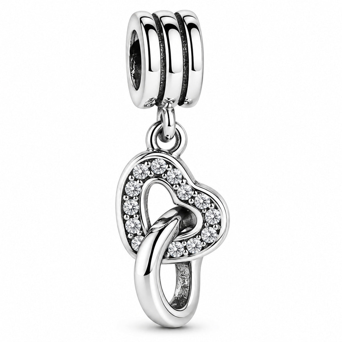 Interlockings Hearts Dangle Charm S925 Compatible Sterling Silver Charm