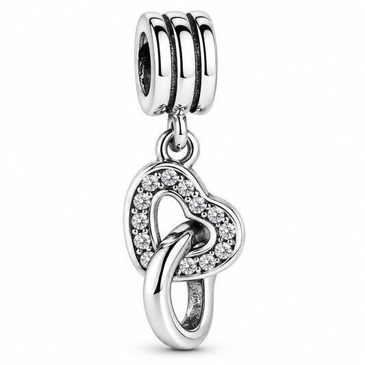 Interlockings Hearts Dangle Charm S925 Compatible Sterling Silver Charm