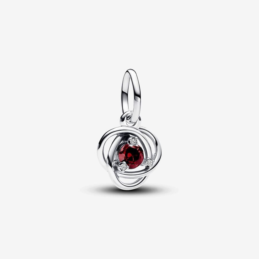January Red Eternity Circle Dangle Charm S925 Sterling Silver
