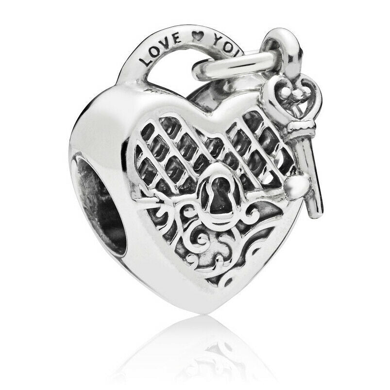 Key & Lock Heart Charm S925 Sterling Silver
