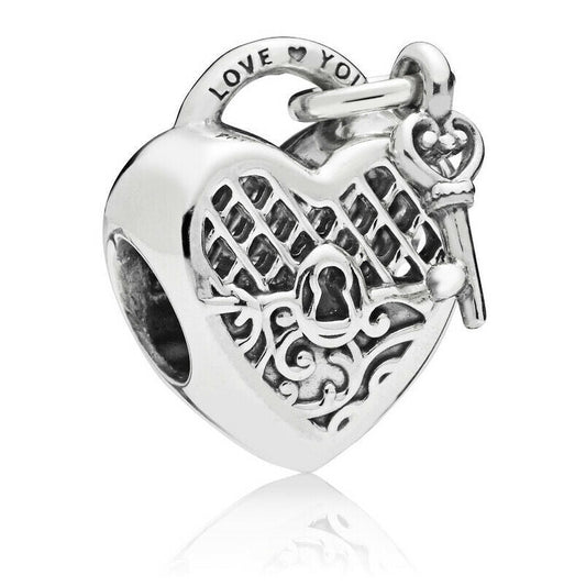 Key & Lock Heart Charm S925 Sterling Silver