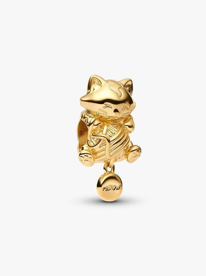 Gold Kitten & Yarn Ball Charm  S925 Sterling Silver
