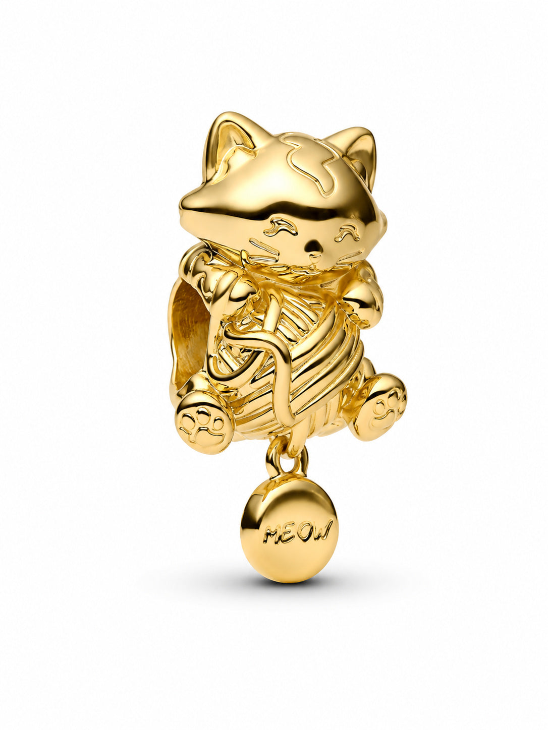 Gold Kitten & Yarn Ball Charm  S925 Sterling Silver