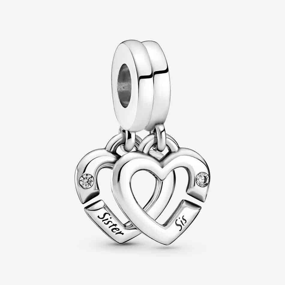 Sisters Heart Dangle Charm S925 Sterling Silver