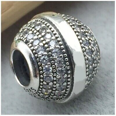 Logo & Pave Round Clip Charm S925 Compatible Sterling Silver Charm