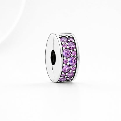 Round Clip Stopper Clear Pink Blue Purple S925 Charms