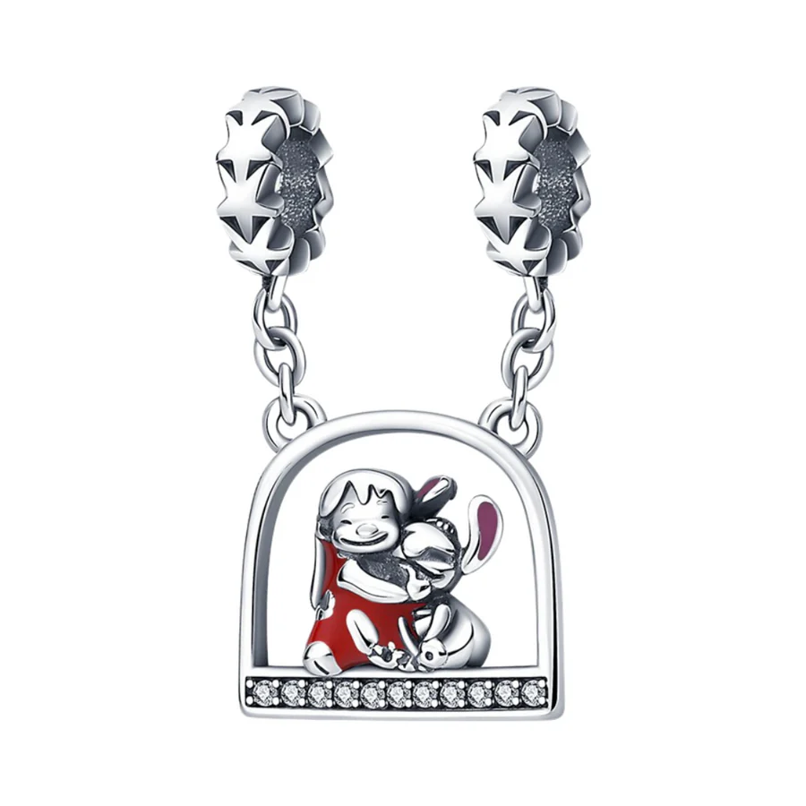 Disney Lilo & Stitch Friendship Hanging Double Dangle Charm S925 Sterling Silver