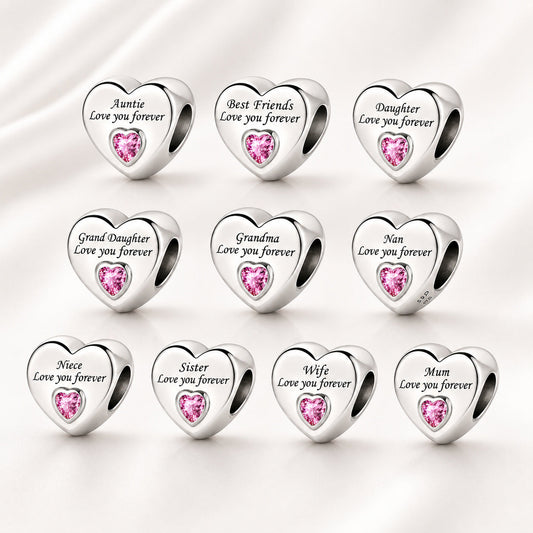Family Love You Forever Hearts Bracelet Charm  S925 Sterling Silver