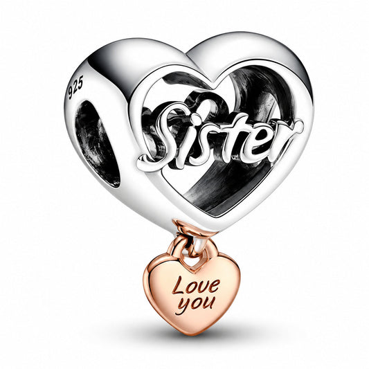 Love You Sister Heart Charm S925 Sterling Silver