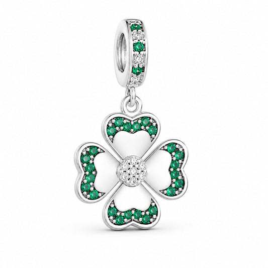 Lucky Four-leaf Clover Pendant Dangle Charm  S925 Sterling Silver
