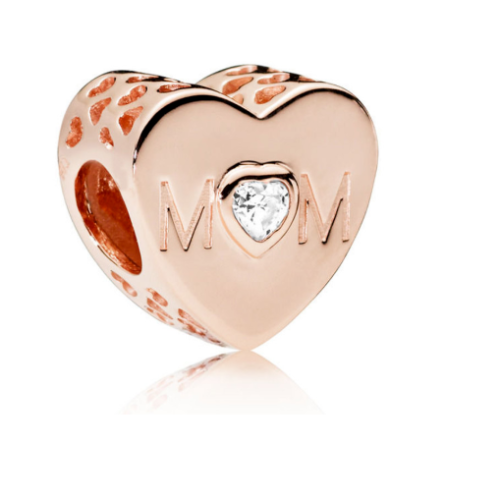 Rose Gold Mom Heart Charm S925 Sterling Silver