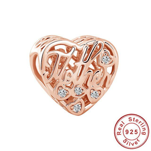 Rose Gold Mother Son Heart Charm S925 Sterling Silver