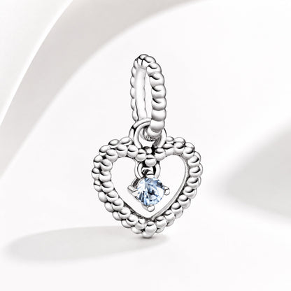 Birthstone Heart Months Dangle Silver Charm S925 Sterling Silver Charms Collection