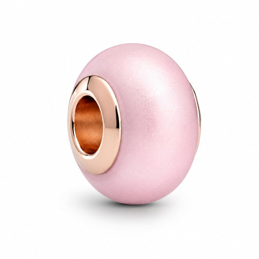 Matte Pink Murano Glass Charm  S925 Sterling Silver