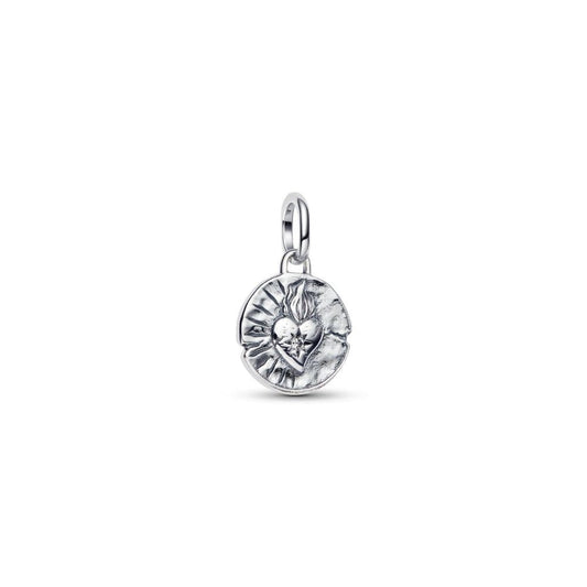 Medallion Heart Dangle Charm Hallmarked S925 Sterling Silver