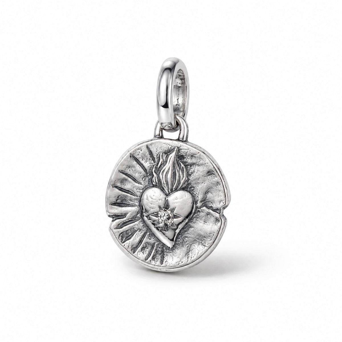 Medallion Heart Dangle Charm S925 Sterling Silver