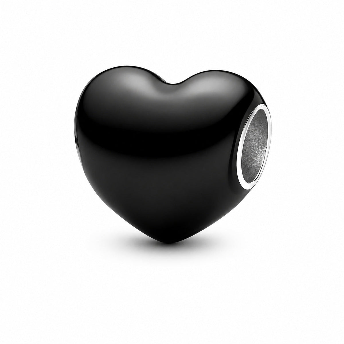 Metallic Black Heart Charm  S925 Sterling Silver