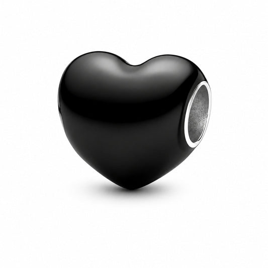 Metallic Black Heart Charm  S925 Sterling Silver