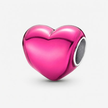 Metallic Pink Heart Charm  S925 Sterling Silver