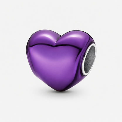 Metallic Purple Heart Charm  S925 Sterling Silver