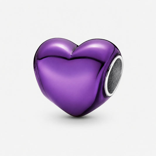 Metallic Purple Heart Charm  S925 Sterling Silver