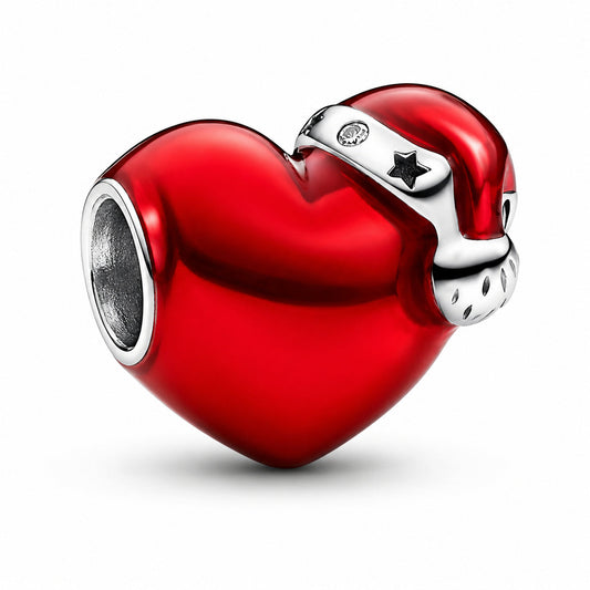 Metallic Red Heart Charm  S925 Sterling Silver