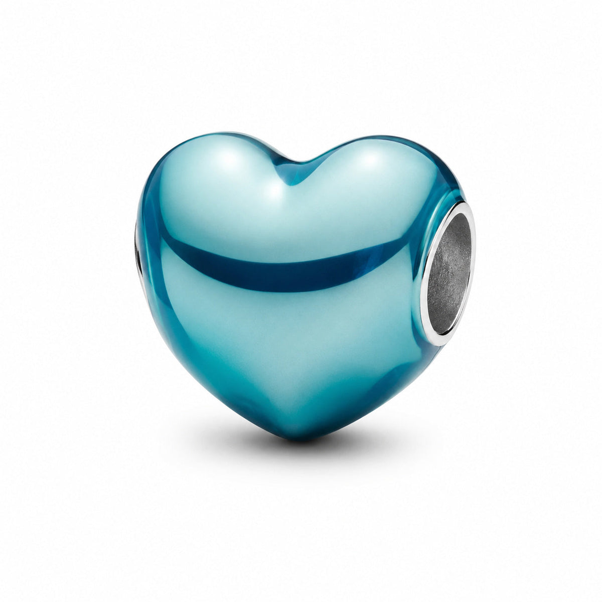 Metallic Sky Blue Heart Charm  S925 Sterling Silver