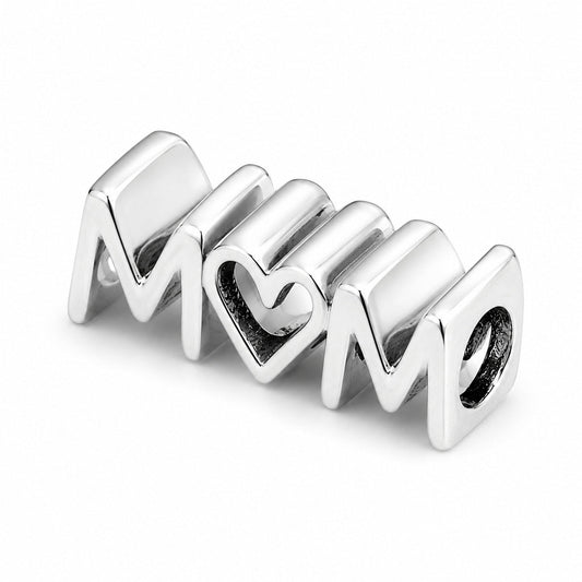 Mom Script Heart Charm  S925 Sterling Silver