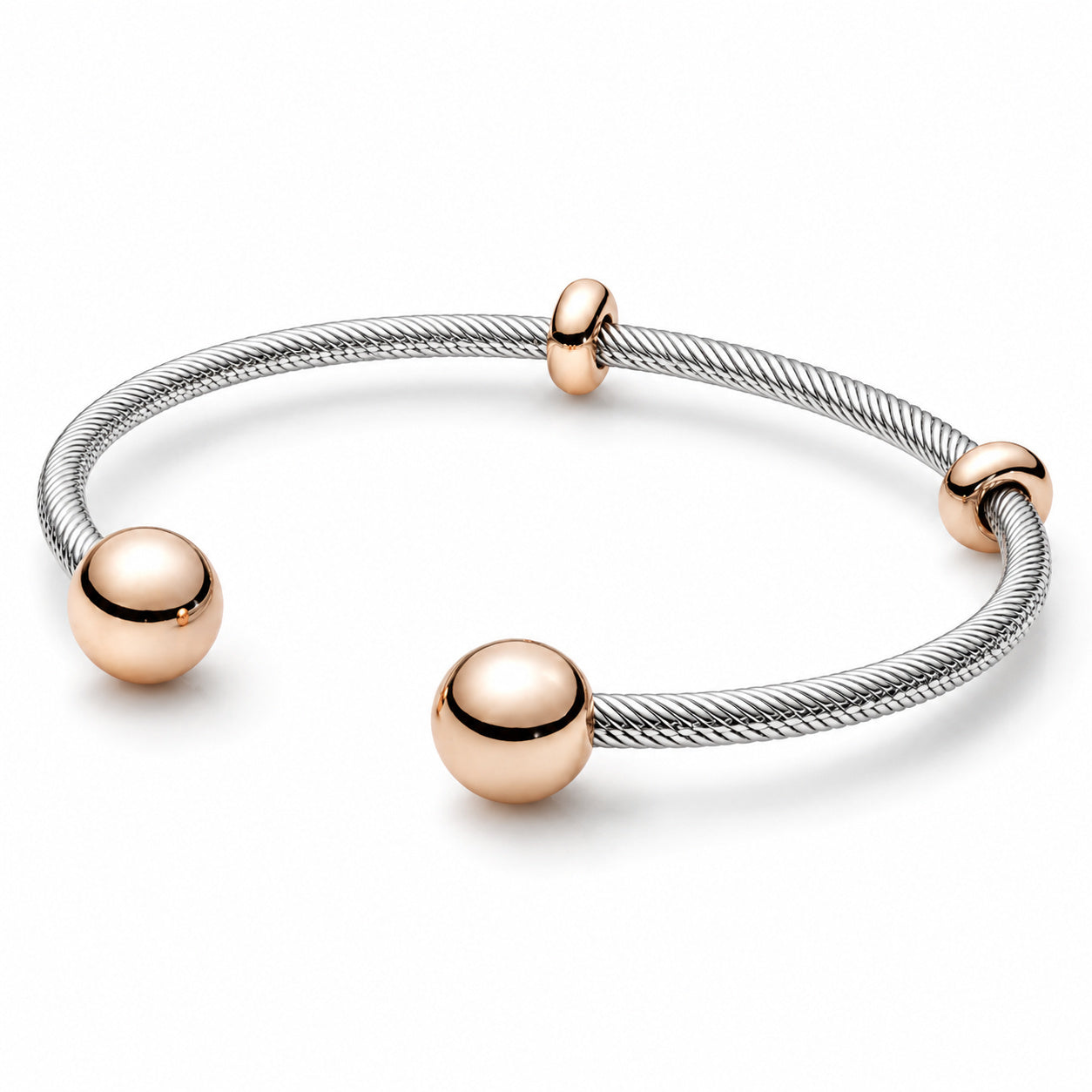 Rose Gold Plated & Silver Interchangeable End Cap Bangle S925 Sterling Silver