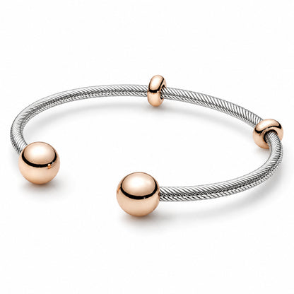 Rose Gold Plated & Silver Interchangeable End Cap Bangle S925 Sterling Silver