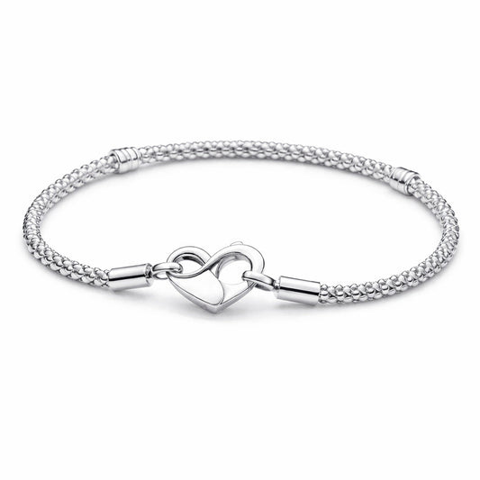 Moments Heart Closure Silver Studded Chain Bracelet S925 Sterling Silver Hallmarked