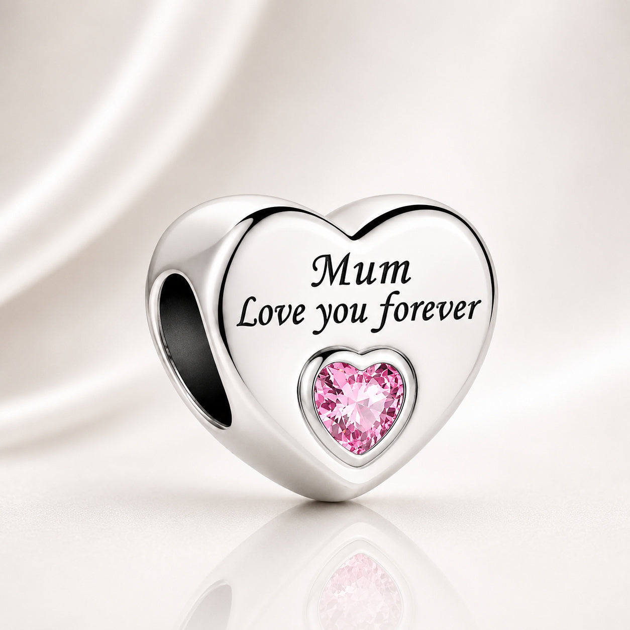 Mum Love You Forever Heart Charm S925 Sterling Silver