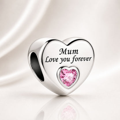 Mum Love You Forever Heart Charm S925 Sterling Silver