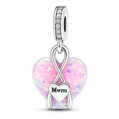 Mum Opalescent Heart Dangle Charm  S925 Sterling Silver