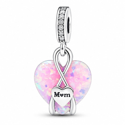 Mum Opalescent Heart Dangle Charm  S925 Sterling Silver