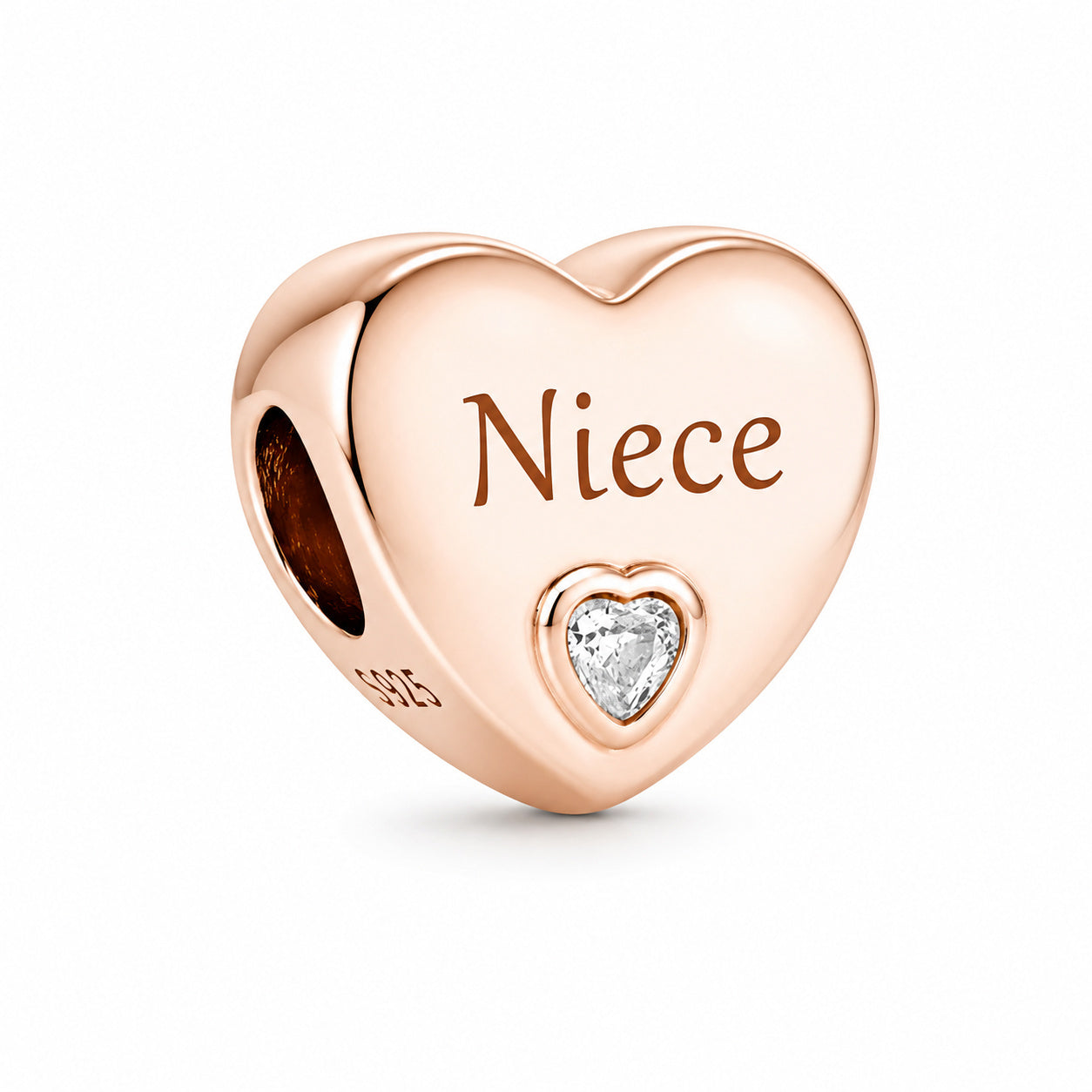 Niece Rose Gold Heart Charm S925 Sterling Silver