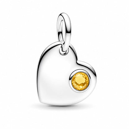 Birthstone Engravable Heart Dangle Charm S925 Sterling Silver